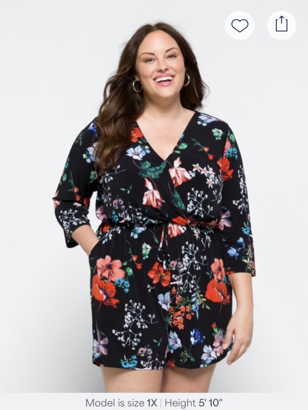 Kaileigh | Floral Knit Shorts Romper with Pockets | 1X